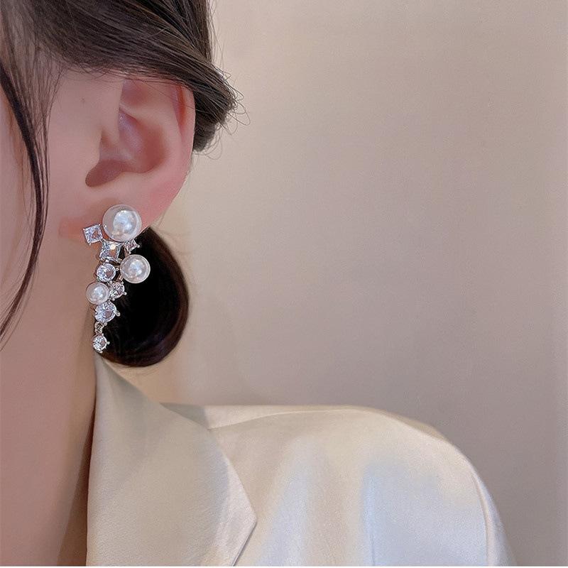 New Fashion Korean Imitation Pearl Drop Earrings For Women Bohemian White Round Zircon Wedding Earrings Jewelry Gifts