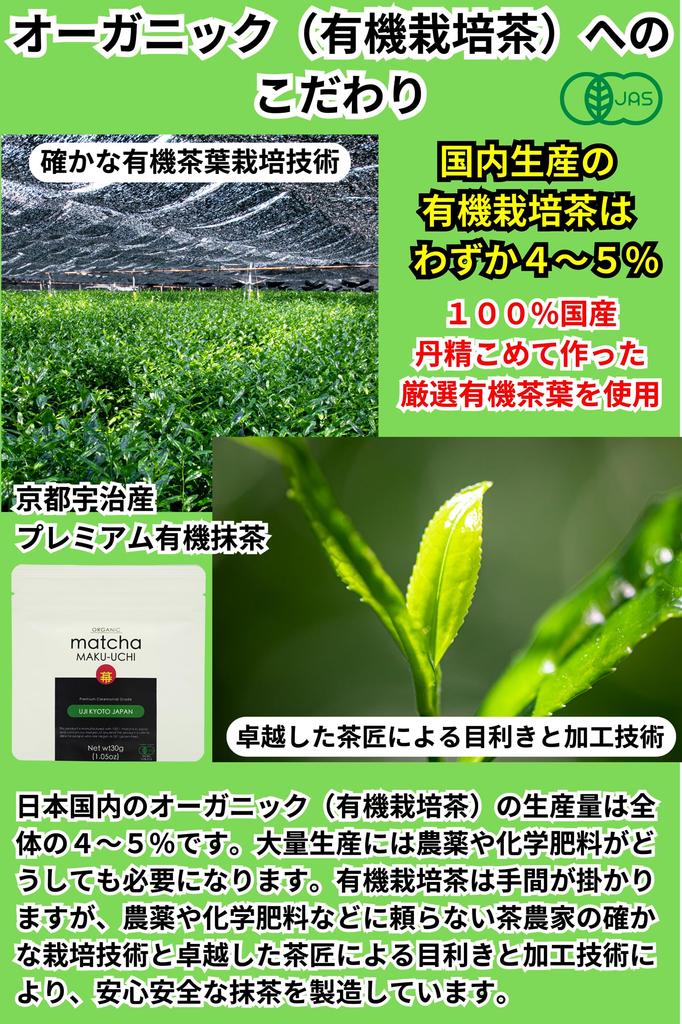 Matcha Premium 30g White Pouch, Dark Green, 100% Matcha, Made in Japan, Kyoto, Uji, Organic, JAS Certified, No Additives, Powder, Perfect for