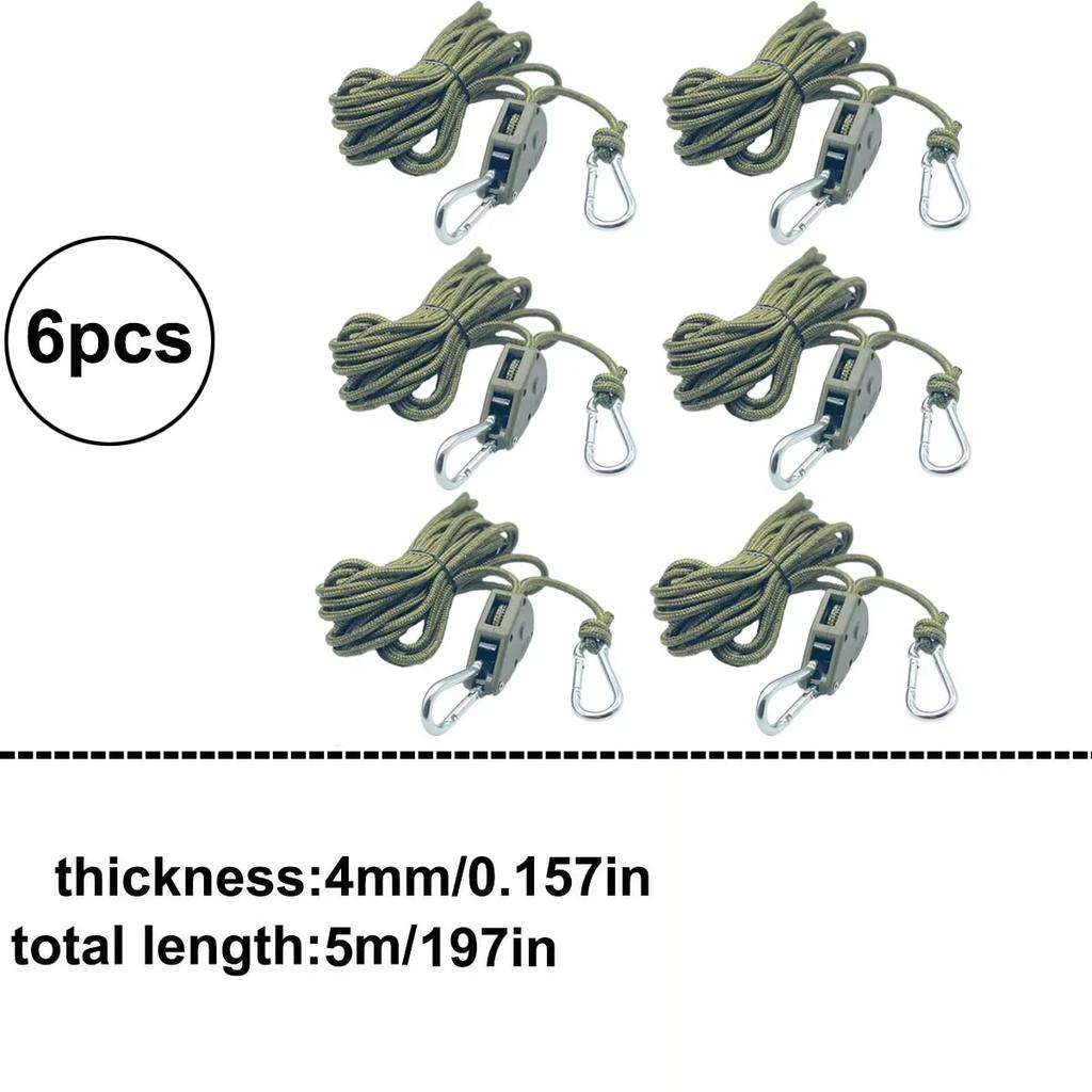 6pcs High Visibility Reflective Camping Rope Tie Down Kit with Pulley Tensioner for Secure Tent Awning Fastening Outdoor