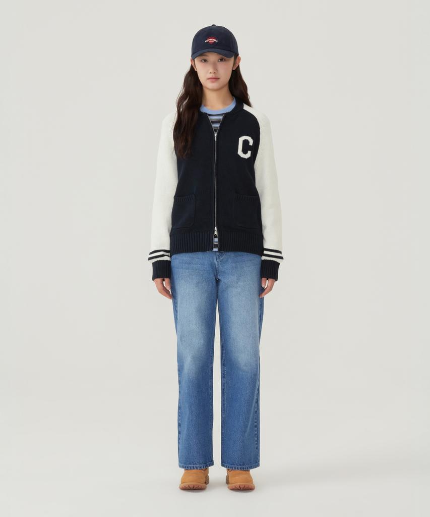 Covernat Woman C Logo Varsity Zip-Up Cardigan Navy