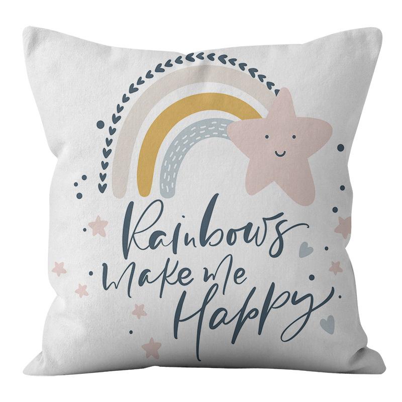New Small and Fresh Rainbow Printed Pillowcase Home Petal Velvet Pillow Cushion Cover