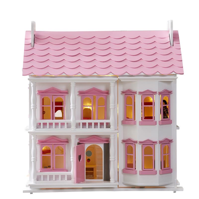 Nordic Wooden Dollhouse for Boys & Girls: Princess Villa Playset