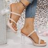 Fashion Women's Concise Super High Heel Sandals  Women Transparent Square Heel Round Toe PVC Slippers Summer Plus Size Platform Slides