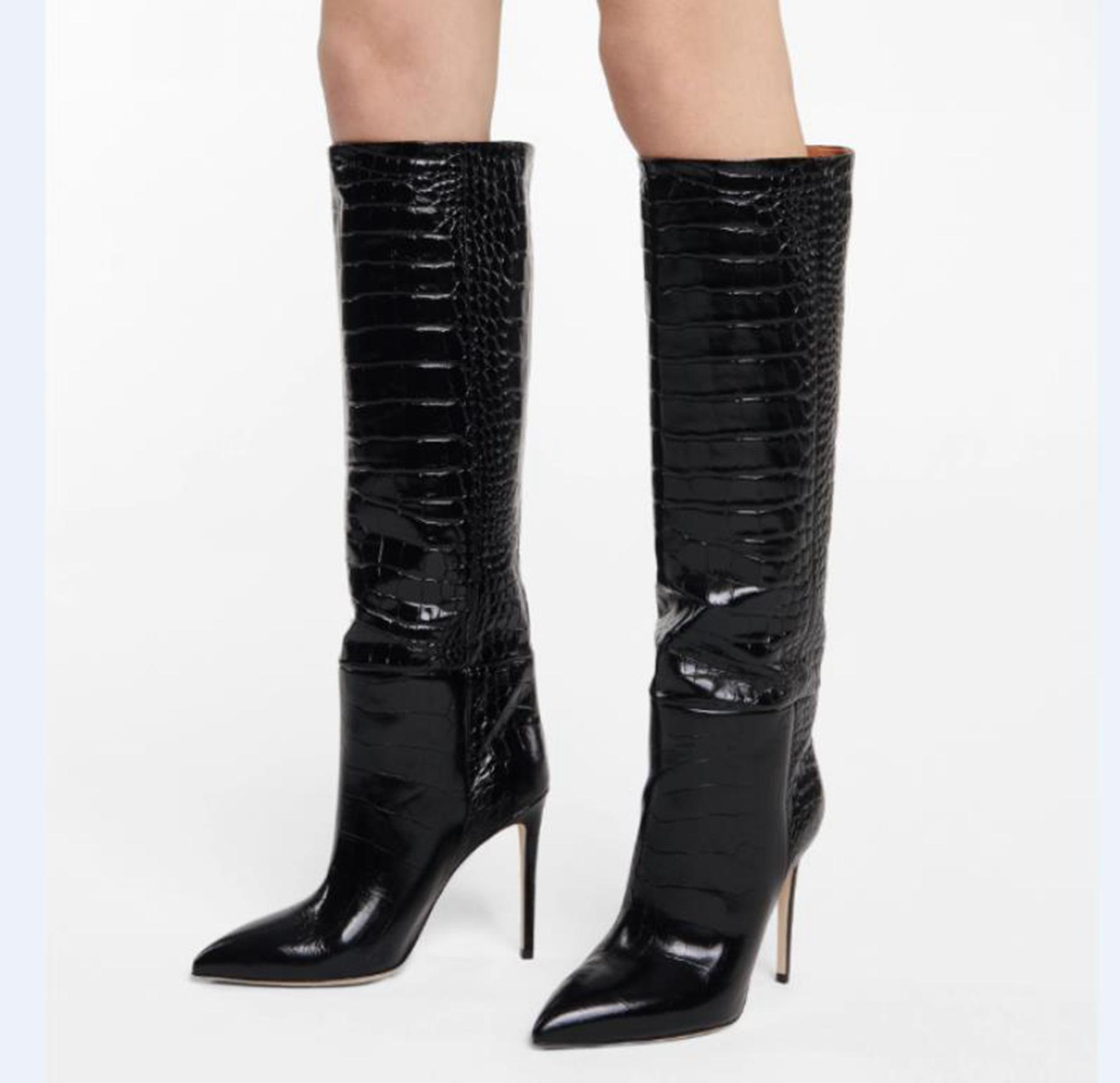 

Krazing Pot Осенне-зимняя обувь из микрофибры на очень высоком каблуке, большой размер 46, для ночного клуба, женские, сохраняющие тепло, с узорами из камня, сапоги до колена 46 чёрный