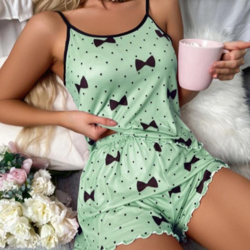 Women's Kawaii Backless Cooling Pajama Set Sexy Top & Shorts Suits Lady Comfortable Breathable Sleepwear Y2k
