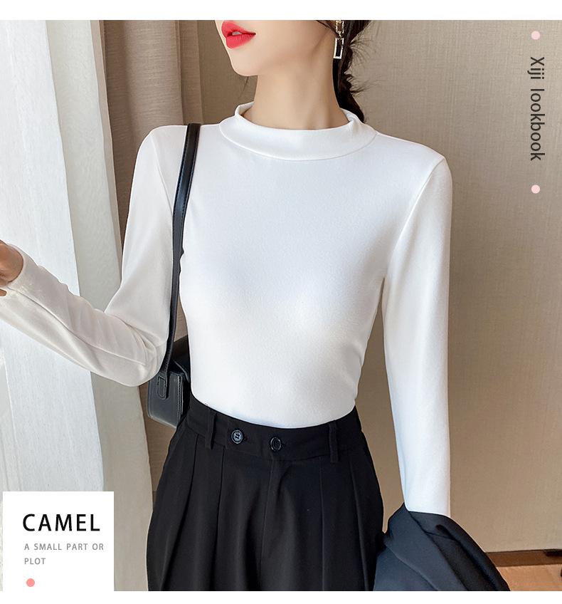 Women's Slim-Fit Half-High Collar Fleece Top for Fall/Winter 2025