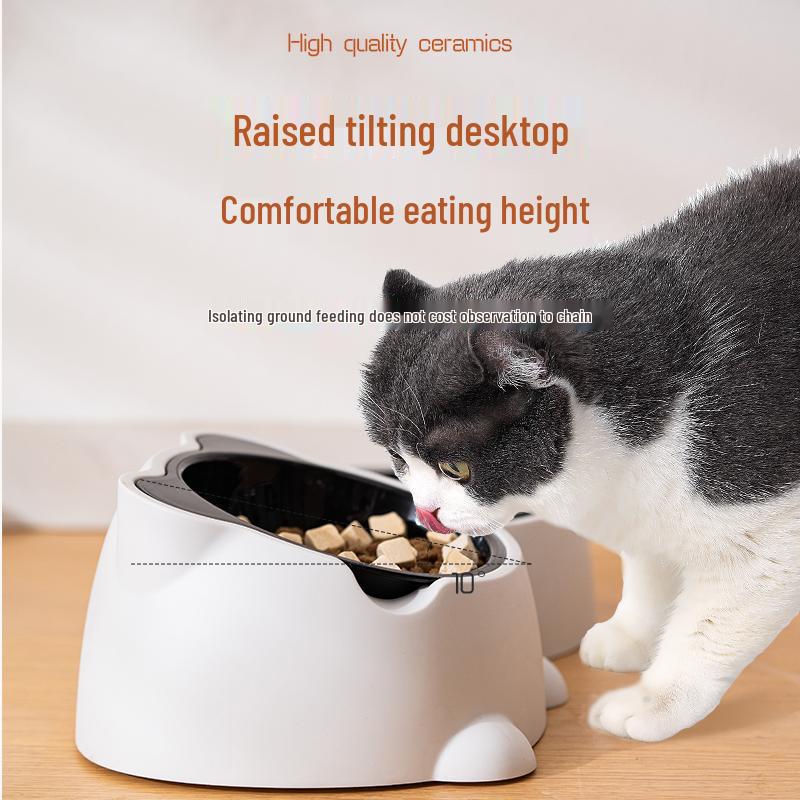 Ceramic Anti-Spill Temperature-Regulating Pet Bowl - Slanted Design for Cats and Dogs