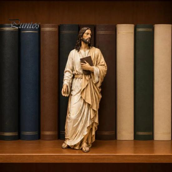 Quiet Corner Meditation Decor Jesus Reading Book Resin Figurine, Small Religious Statue for Bookshelf Mantel Prayer Inspirational Study Room