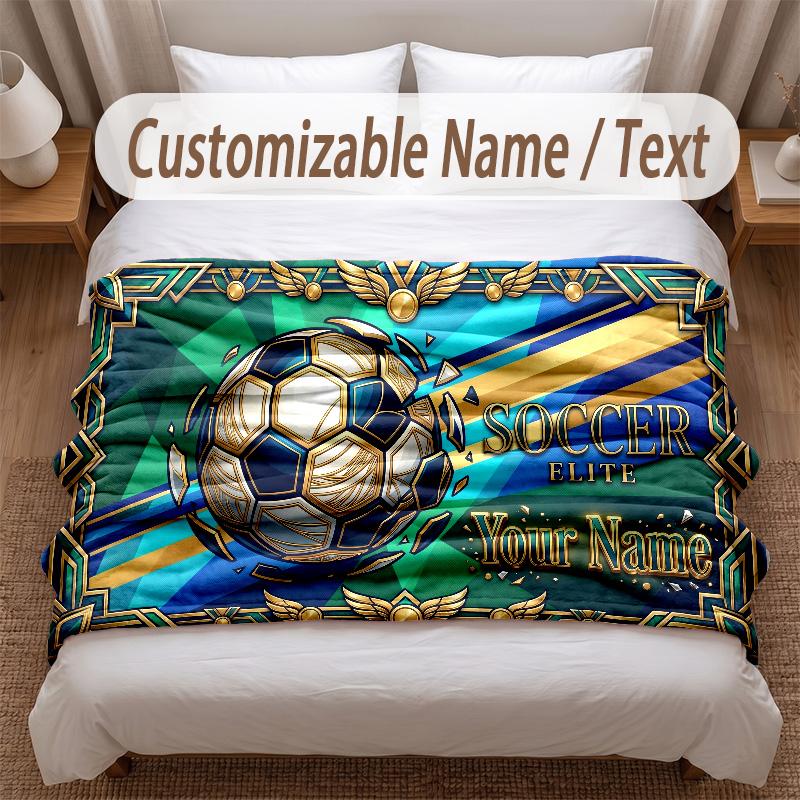 Soccer Theme Soft Blanket Personalized Custom Name Text Print Warm Blanket Home Sofa Bedroom Decor
