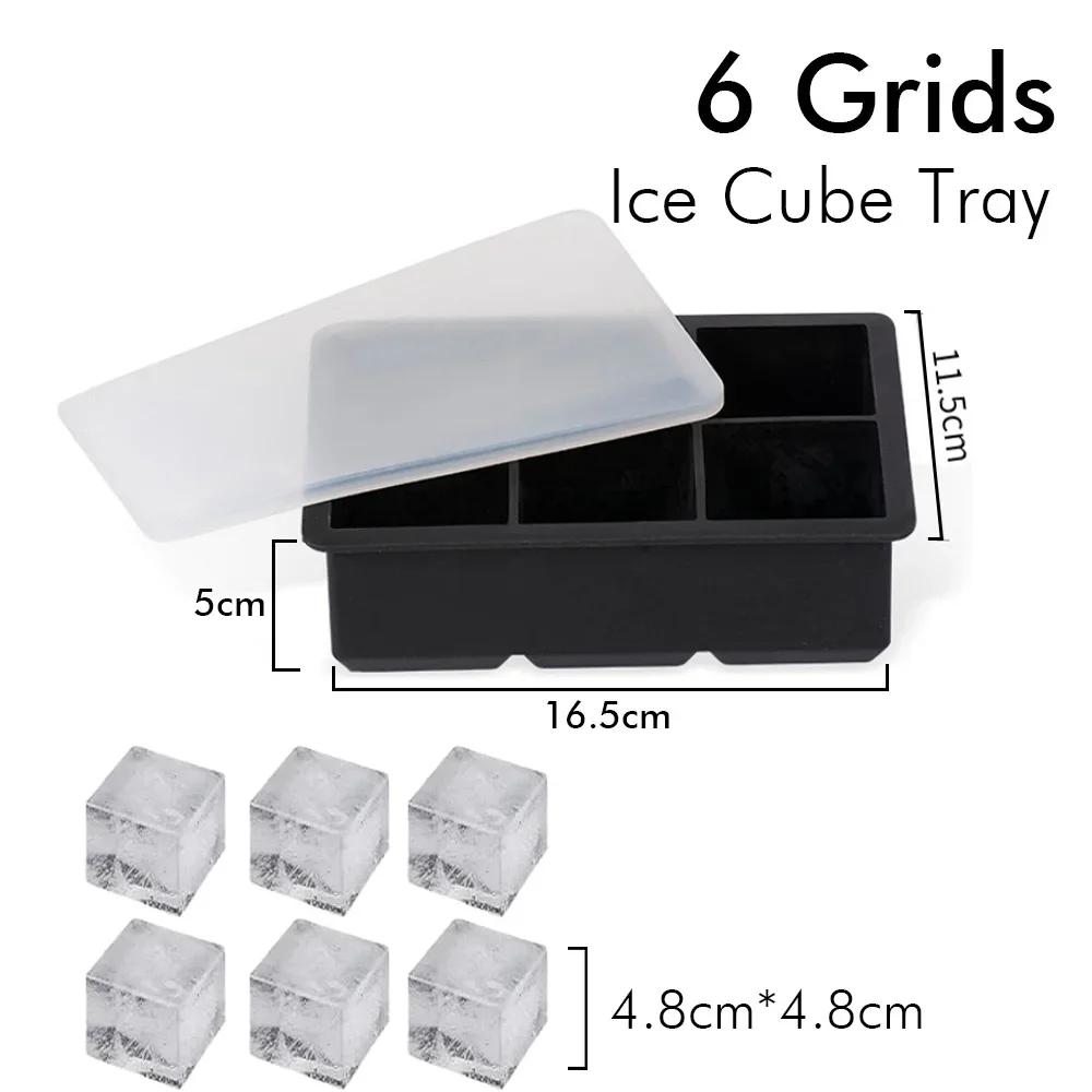 4/6/8 Grid Ice Cube Silicone Molds Ice Cube Maker Square Tray Mold Ice Ball Maker Ice Cube Tray with Lid for Whiskey Ice Mould