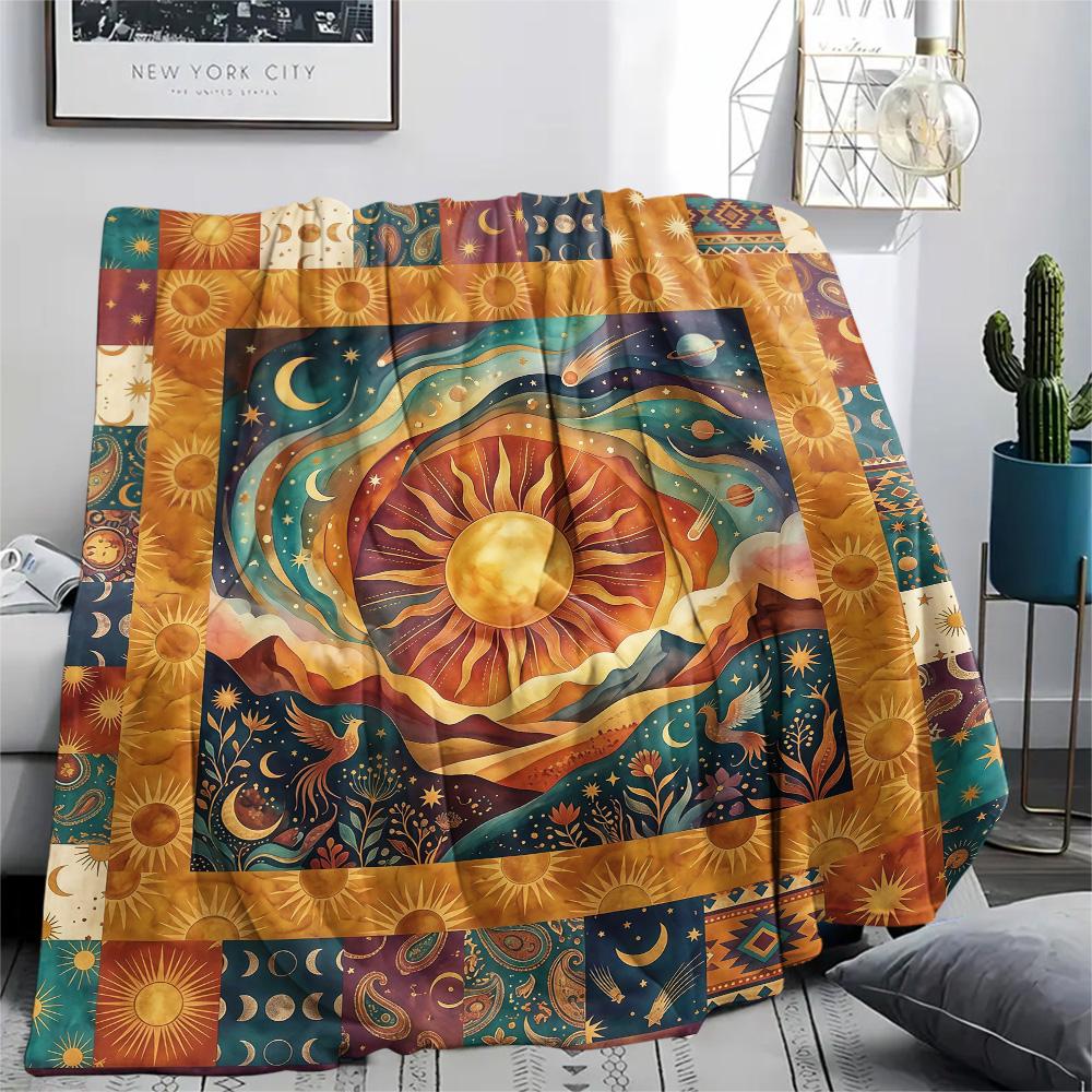 1Pc Indian Chief Elephant Print Flannel Blanket High Quality Warm Comfortable Cover for All Seasons Perfect for Gifts Home Decor