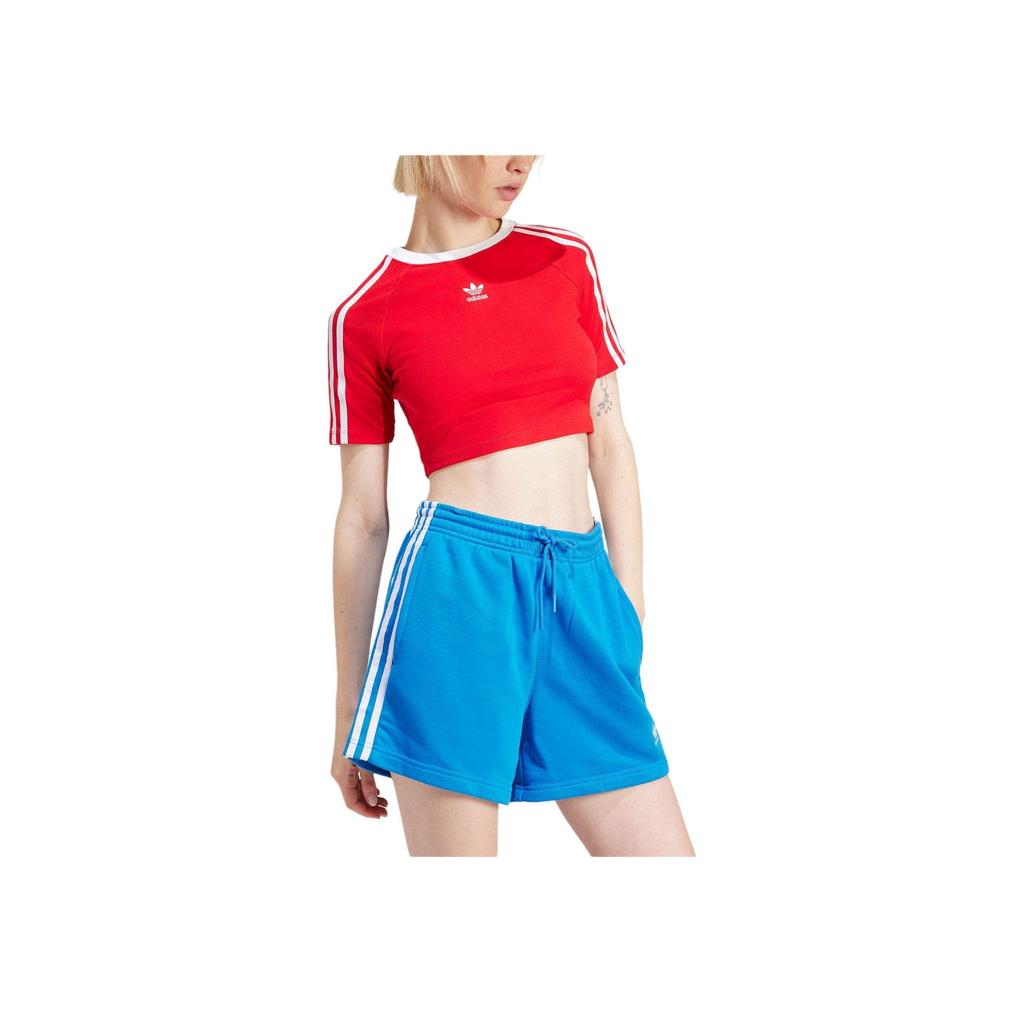 adidas Originals Round Neck Pullover Letter Logo Striped Short Sleeve T-Shirt Women Tops Red IP0665