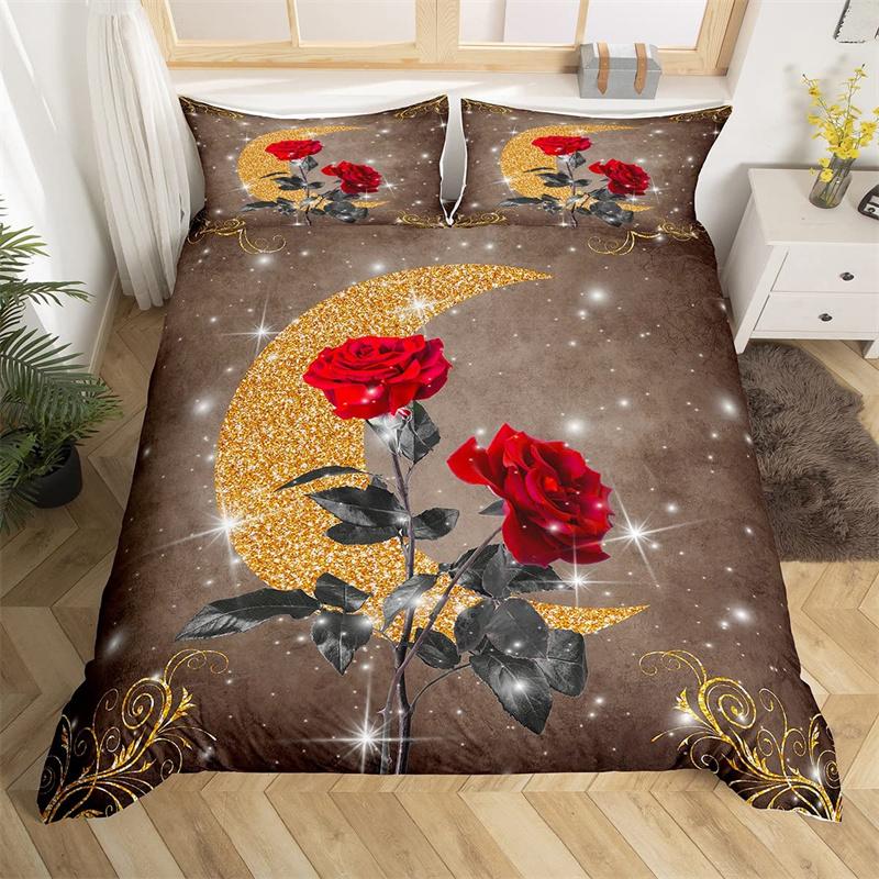 Red Rose Duvet Cover Twin King Romantic Theme Floral Bedding Set Microfiber Love Heart Flowers Quilt Cover For Girl Teen Wedding