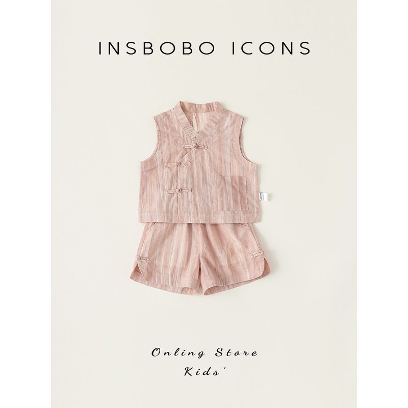 Insbobo Girls Summer Set Children's New Hanfu Baby Chinese Style Sleeveless Vest Two-piece Set Summer