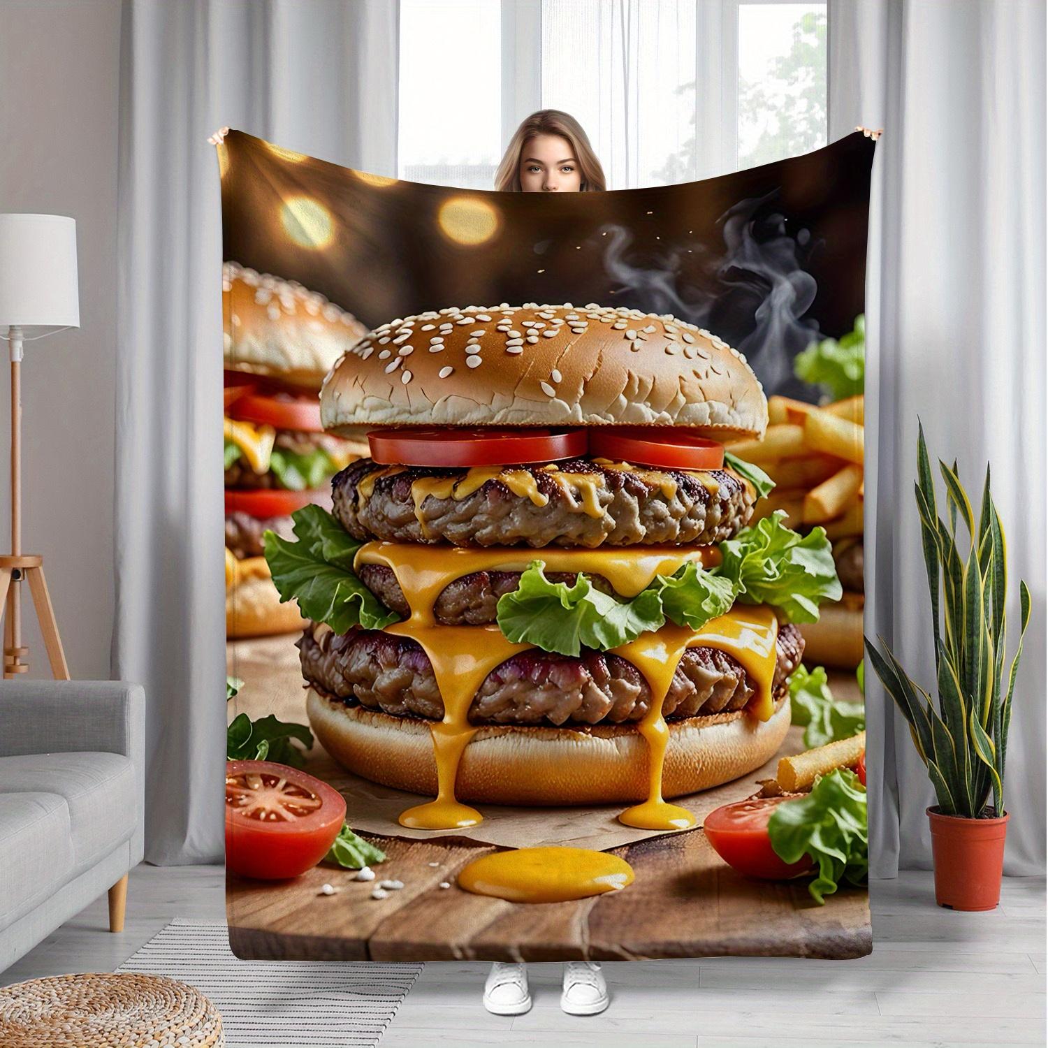 

Delicious hamburger pattern Flannel printed blanket suitable for all seasons suitable for living room office sofa and travel 75x100cm