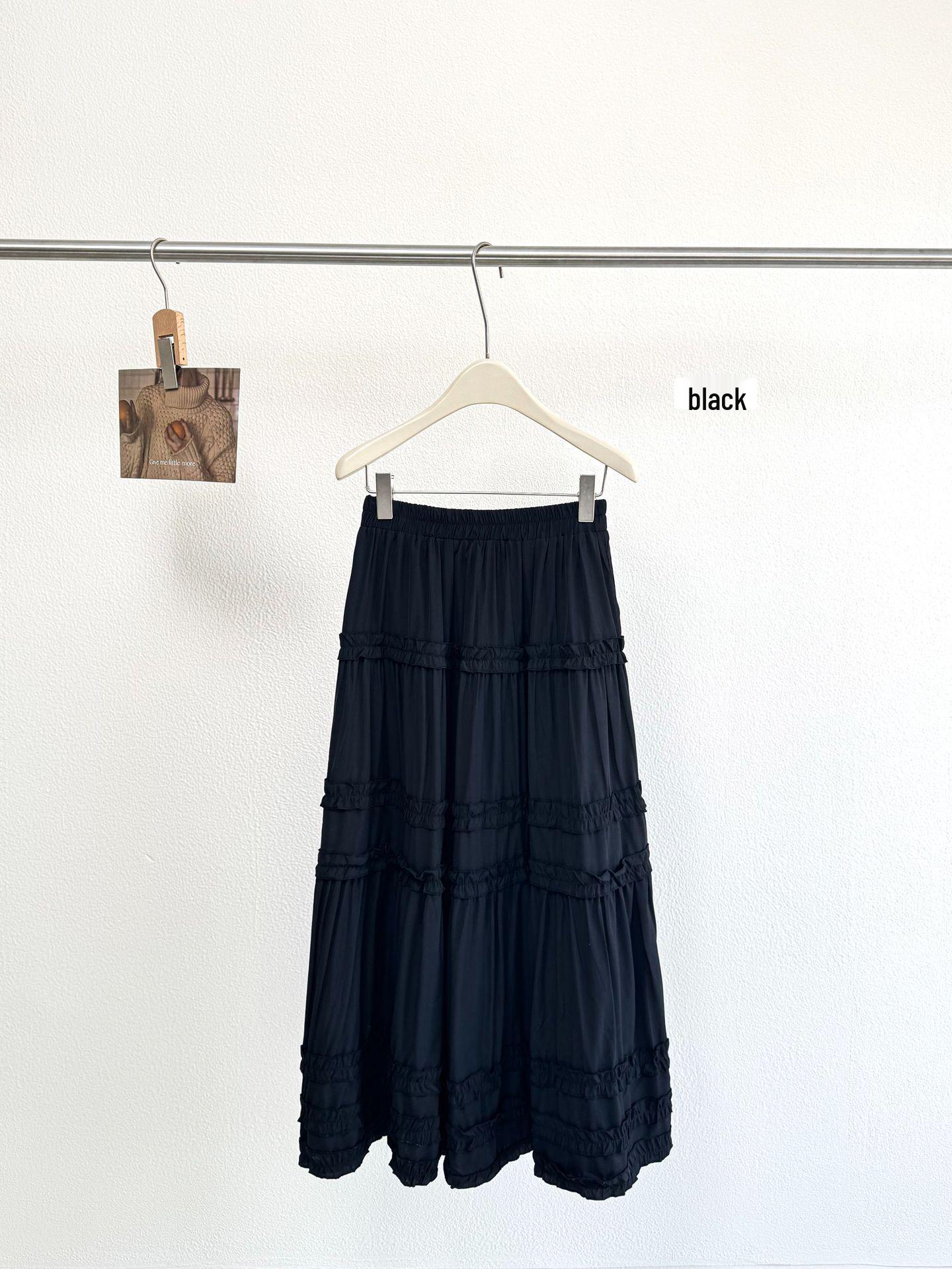 

Layered Wood Ear Lace Midi Skirt for Women - 2026 Spring/Summer New A-line Design with Versatile Elastic Waist One Size чёрный