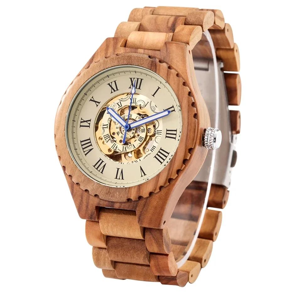 

Olive Wood Luminous Needle Watch Luxury Roman Numeral Men s Skeleton Wooden Mechanical Wristwatches Vintage Gift Reloj de madera
