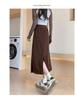 H253 Retro European Cotton Velvet A-line Skirt with Back Slit - Slimming Mid-Length Versatile Women's Skirt