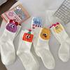 5Pairs Patchwork Short Socks Women Cute Mid Calf Socks Funny Cartoon Tube Socks  Lady