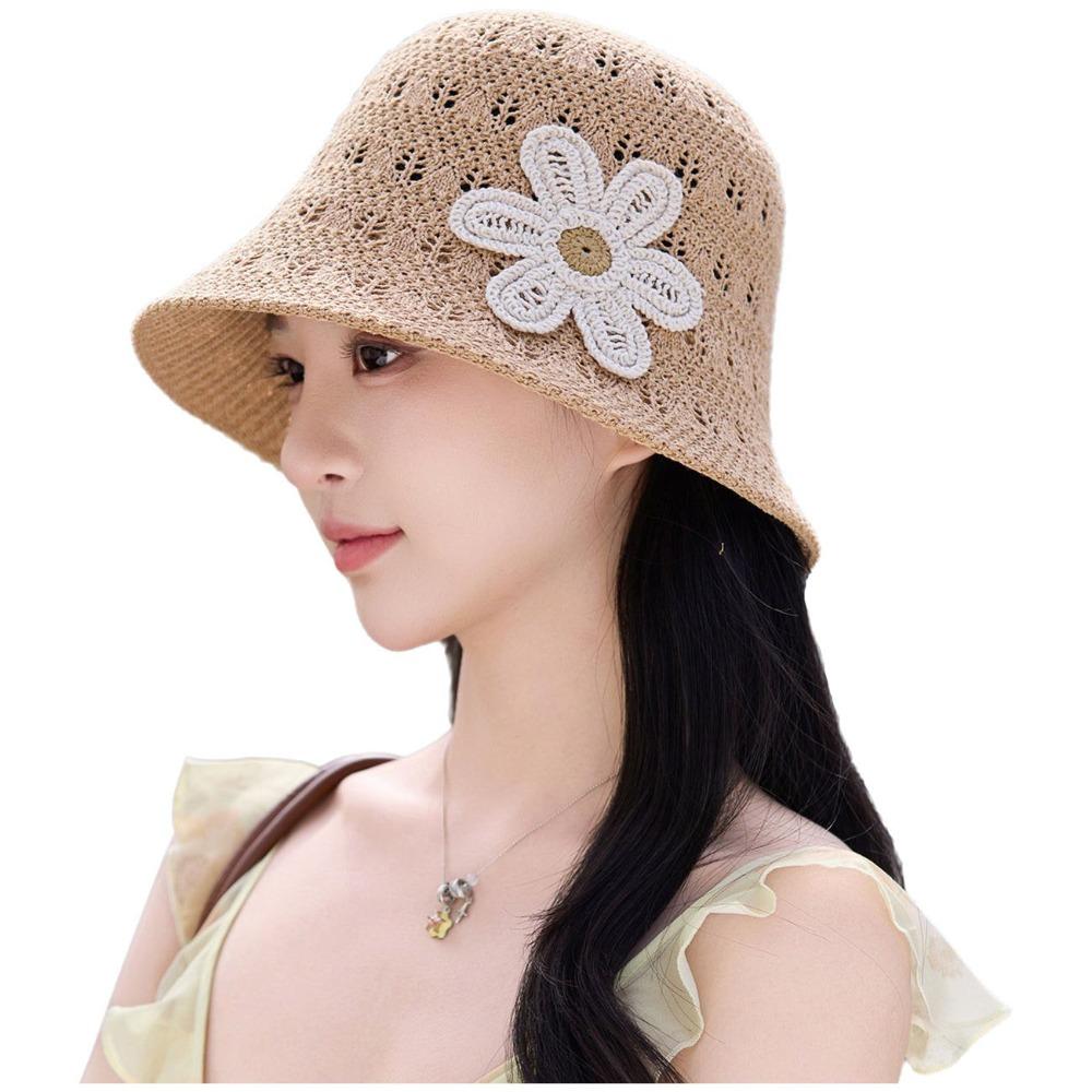 3D Flower Embroidered Fisherman Hat Foldable Straw Hat Fashion Bucket Hat  Outdoor