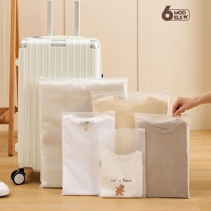 10/15 Stück Wiederverwendbare Reißverschlusstasche Pe Mattierte Transparenz Kunststoff Wasserdicht Reiseverpackung Für Kleidung Unterwäsche Klassifiziert