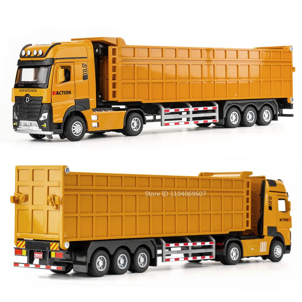 AAZT1 1:50 Scale Trailer Dump Truck Model Car Toys Alloy Diecast Sound Light 3 Doors Opened Pull Back Transportation Engineering Cars