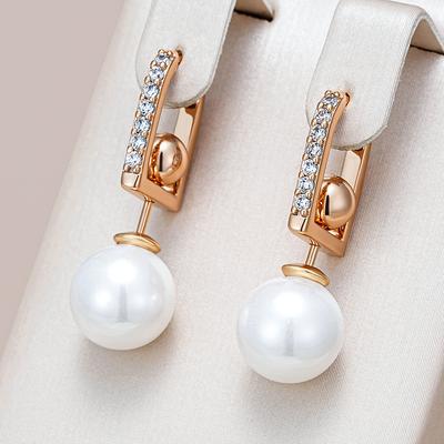 Roségold Farbe Perlen Tropfen Ohrringe Für Frauen Einzigartig Geometrisch Natürlicher Zirkon Accessoires Täglicher Schmuck Geschenk