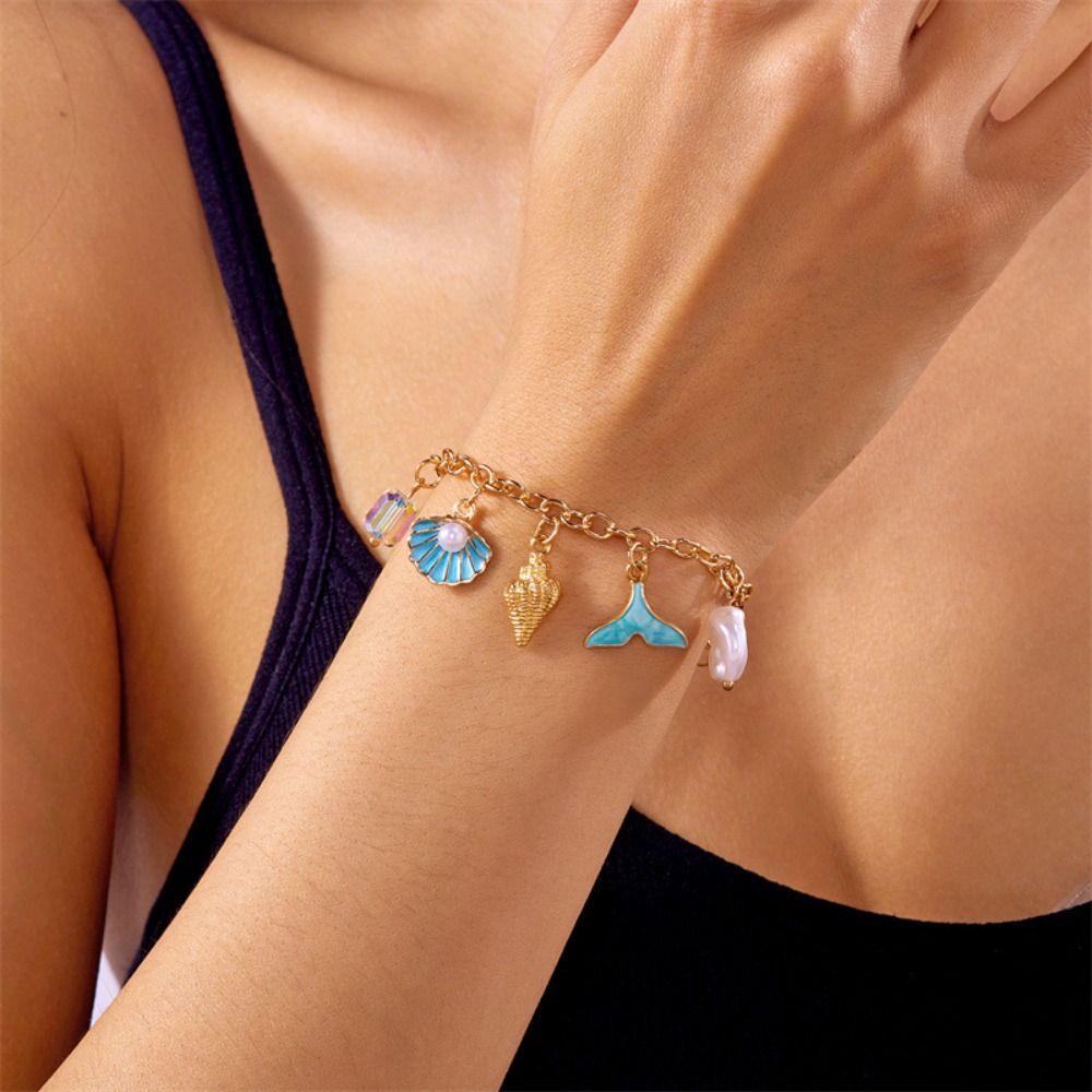 Boho Shell Starfish Bracelet Pearl Bohemian Beach Jewelry Metal Gold Bracelet Party Jewelry