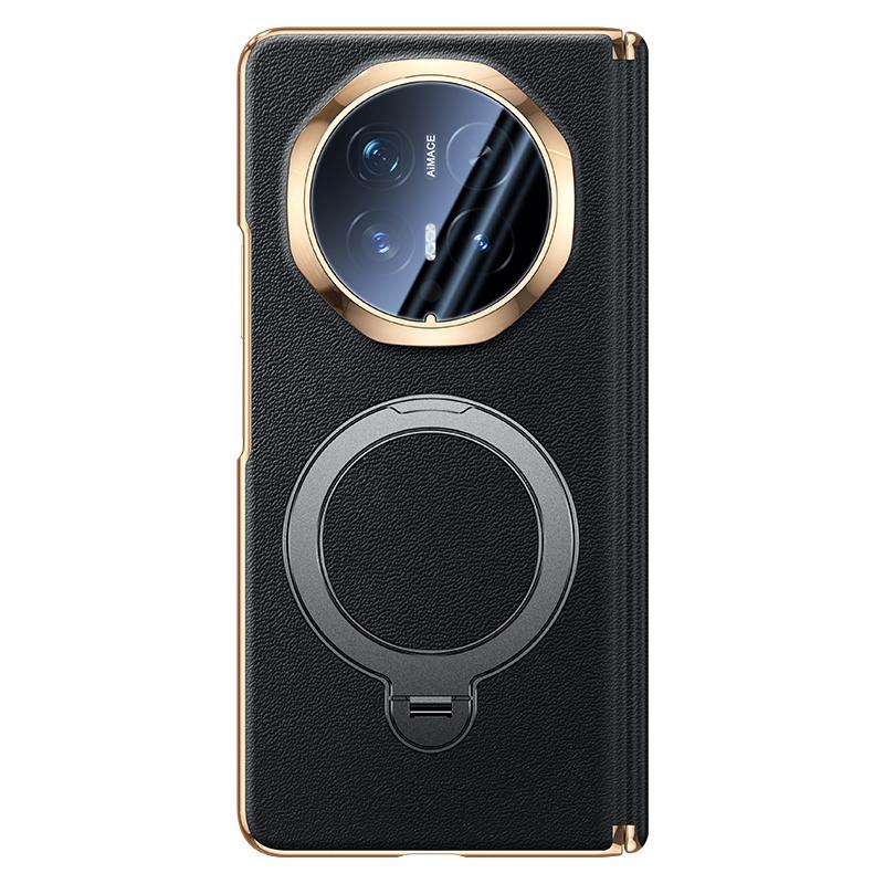 Genuine Cowhide Case for Honor Magic V6 360° Rotatable Stand Magnetic Hinge Protection Wireless Charging Full Body Leather Cover