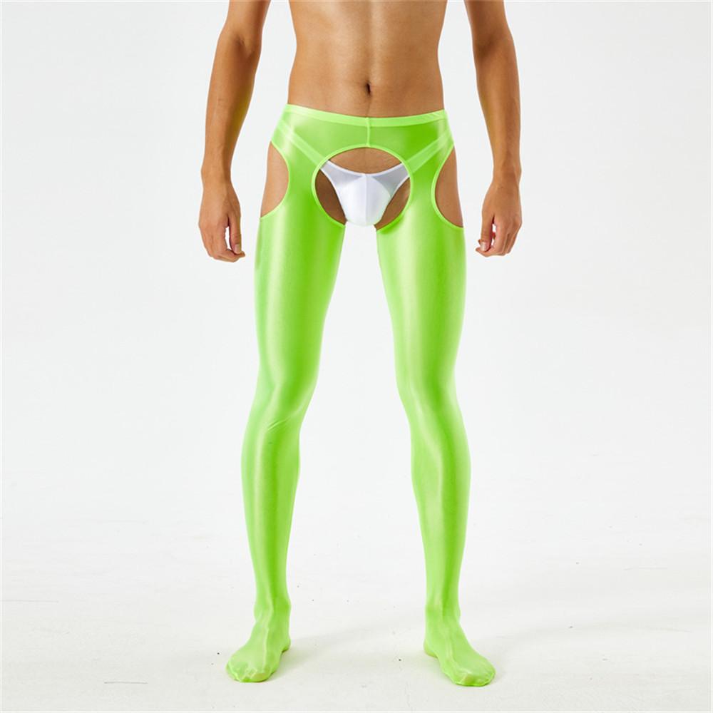 Sexy Men Candy Color Shiny Pencil Pants Sheer See Through Sexy Tight Smooth Elastic Fitness Hollow Out Gym Pants Open Crotch
