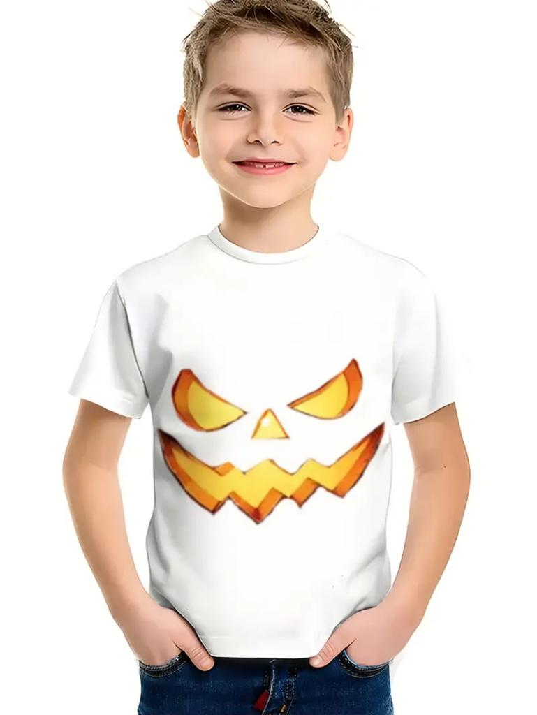 Halloween Kids Clothes Cute Pumpkin Spooky Leaves 3D Print Casual O-Neck Short Sleeve Quick-Dry Boy T-Shirts for Children