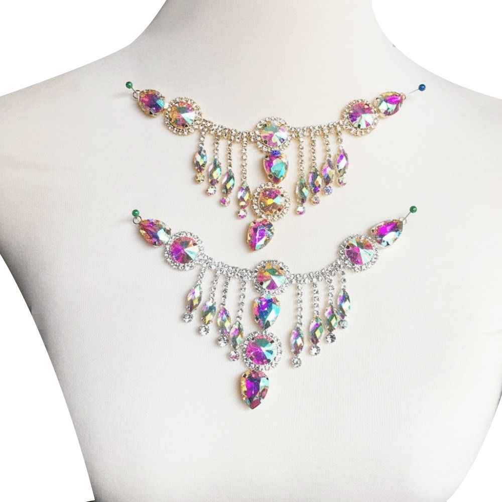 Colored Glass Crystal Patch Red AB Gold Flowers Rhinestone Chain Trim DIY Welding Handmade Glass Rhinestone Applique
