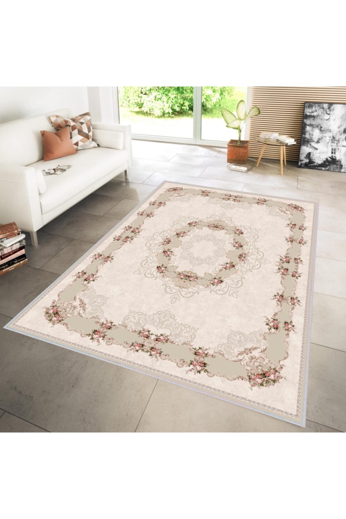 

Домашний моющийся ковер с принтом Rovigo RVG1255 50x80 бежевый