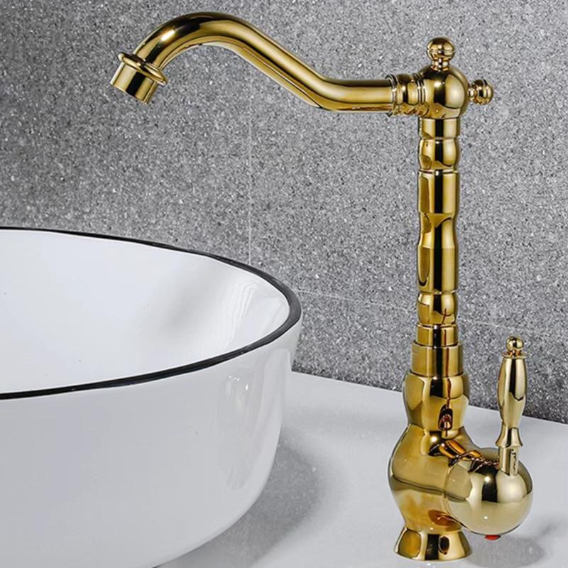 Gold/Chrome Brass Bathroom Faucet Deck Mounted Single Handle Hot Cold Mixer Sink Tap Crane for Bathroom