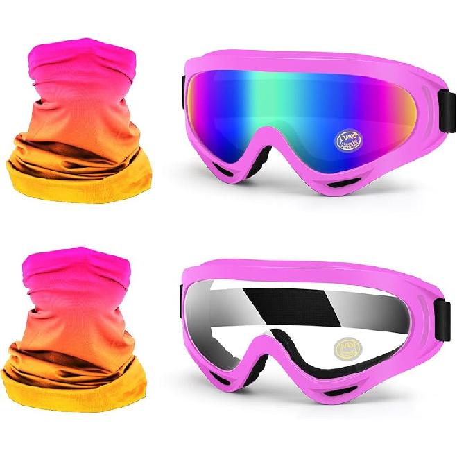 Motorcycle Goggles Kids, 2 Pack Dirt Bike ATV Motocross & Ski Goggles, Off Road Riding Glasses For Child, Anti-UV Dust Airsoft Glasses For Men Women