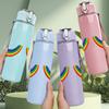 1PC Twin Rainbow Retro Stripes Print 750ml Color Plastic Sports Water Bottle Leakproof Flip Straw Lid Suitable for Sports Office Home Use