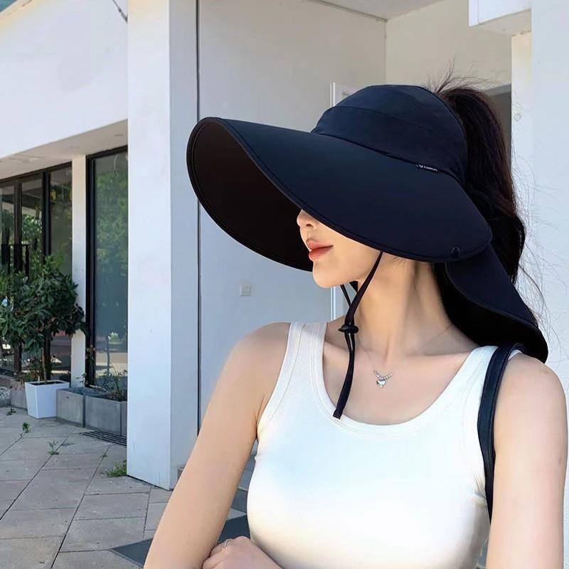 RICYGVM Women Summer Sun Hat Empty Top Neck Protection Shawl Hats Large Brim Fisherman Cap Without Flipping Anti-UV Sunscreen