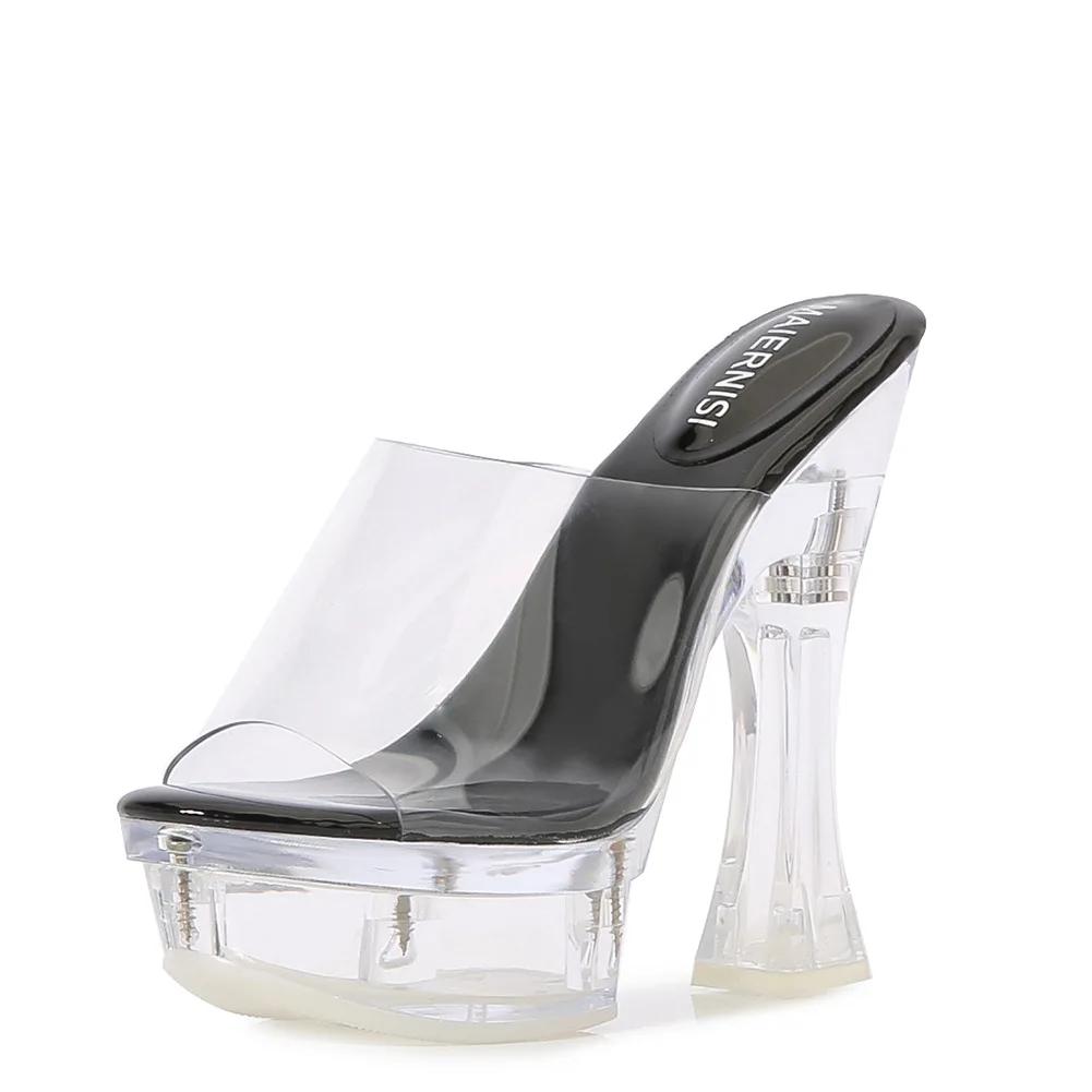 2024 Colored Sandals for External Wear Women Slippers 2024 High Heels Pumps Transparent Platform Crystal Heel Shoes Plus Size 43
