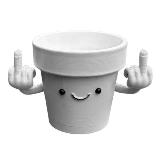 Maceta sonriente con el dedo medio hacia arriba, macetas de plástico para suculentas con cara sonriente para plantas de interior, decoración novedosa para escritorio de jardín.