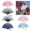 2Pcs Florals Folding Hand Fan Handheld Folding Fan with Flower Pattern Fabric Folding Fan for Wedding Dancing Party