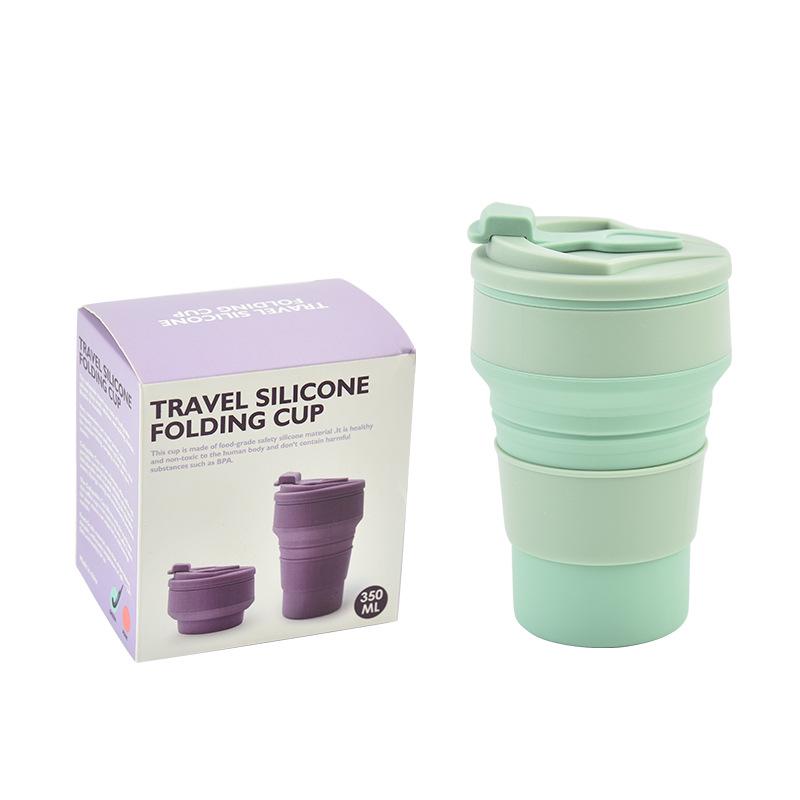 

Folding Silicone Water & Coffee Cup, 350ml/500ml, Heat Resistant & Portable for Travel 350ml in OPP Bag зелений