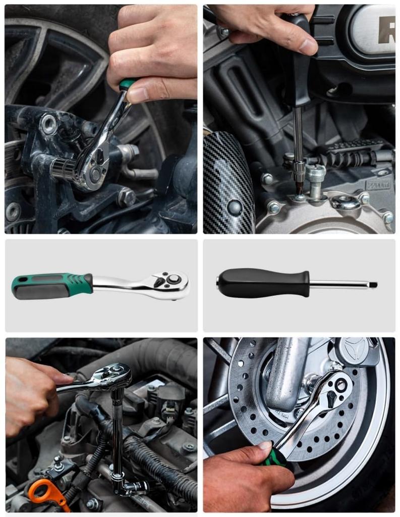 Korekaou Socket Wrench Ratchet Wrench Car Sleeve Ratchet and Socket Driver Combination for Automotive and Car Maintenance Alloy 46-Piece Set, Set,