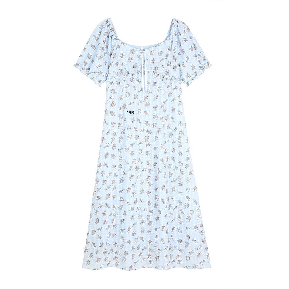 

Plus Size Plaid Floral Square Neck Dress (M-XXXL) - Slimming, Age-Reducing 4XL (180-200 jin) цветочный/синий
