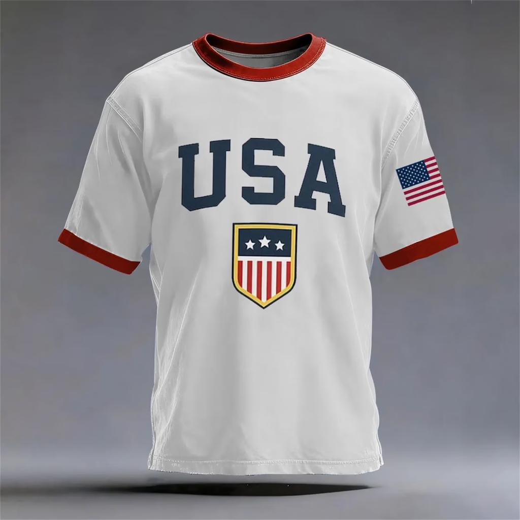 Men's Classic Crewneck T-Shirt with USA Football Print and Short Sleeves Suitable for Sports and Casual Wear Comfortable Fit