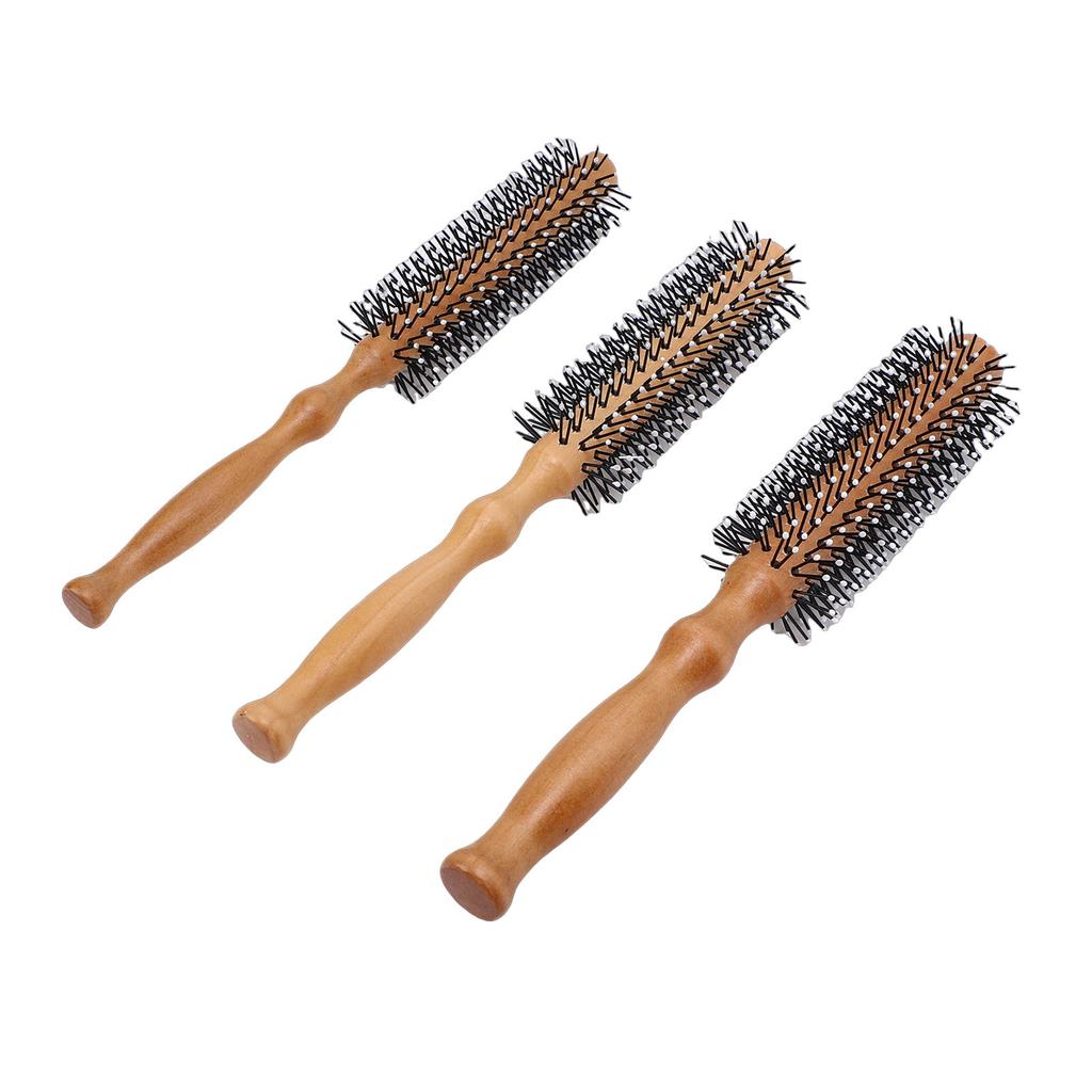 3pcs Round Hair Brush Portable Travel Size Anti Static Handle Wooden Styling Brush for Men Women