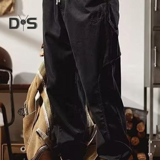 Fall Spring Men Cargo Pants Ankle Banded Loose Wear Resistant Drawstring Elastic Waist Pockets Outdoor Work Trousers