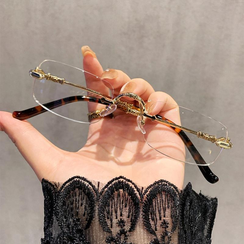 Metal Frameless Photochromic Myopia Glasses Unisex Square Frames Blue Light Protection Minus Diopter Eyeglasses 0 To -4.0