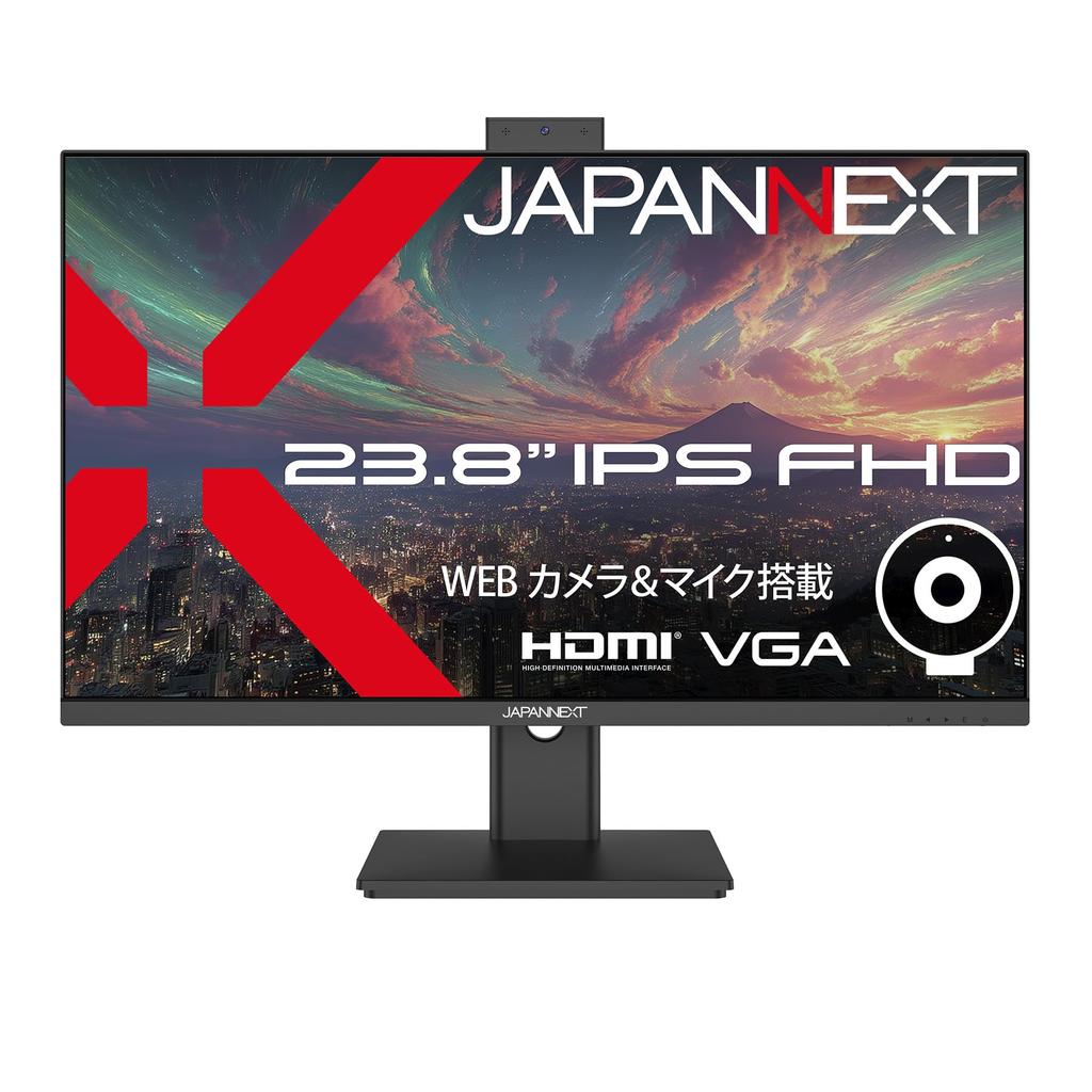 JAPANNEXT IPS LCD Monitor with Full HD Webcam and Microphone 23.8-inch JN-IPS238F-CMS (1920x1080) Resolution, HDMI, VGA, 100% sRGB, Built-in (2-Year