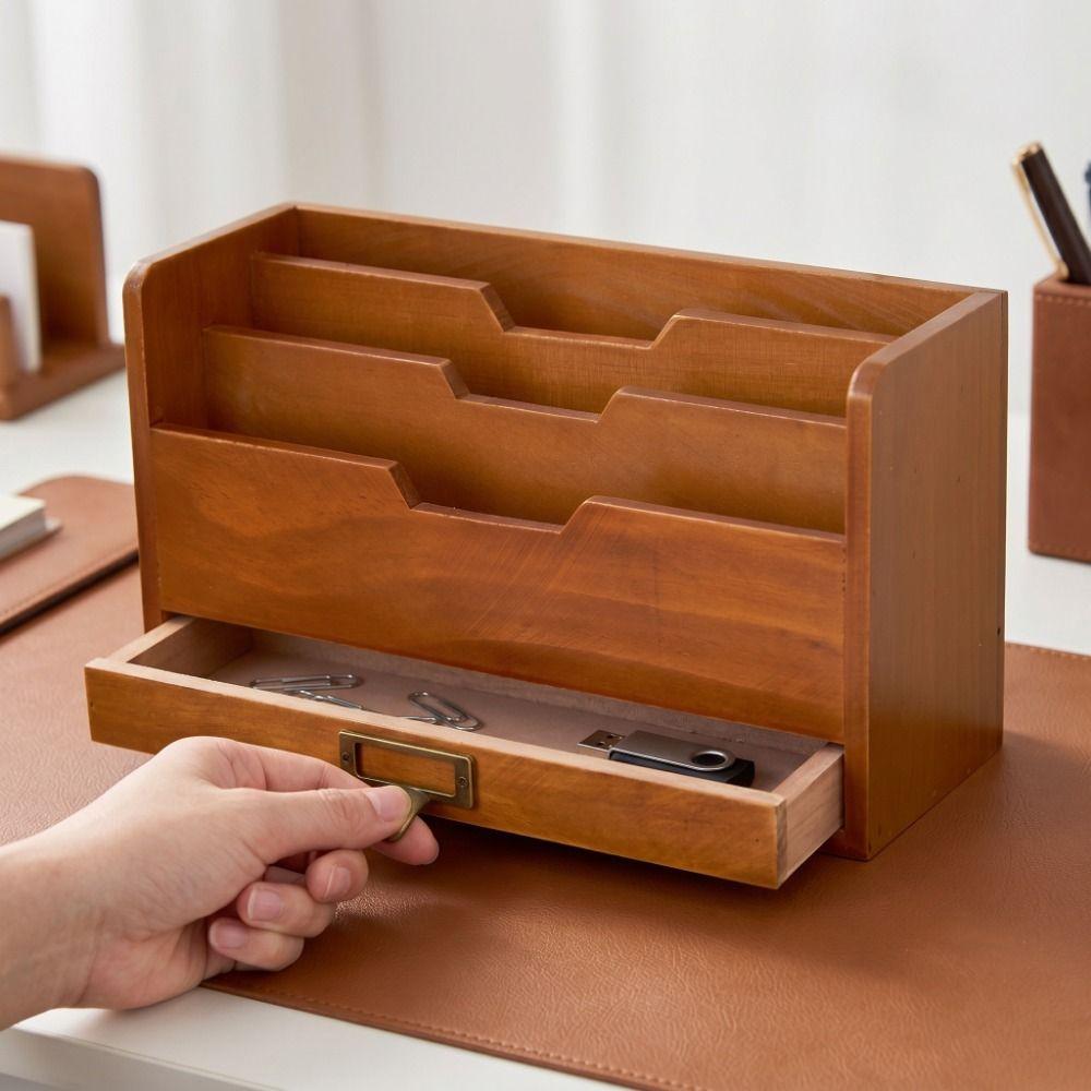 Rustic File Sorting Box Wooden Grocery Organizer Multi-functional Mail Organizer  Office Use