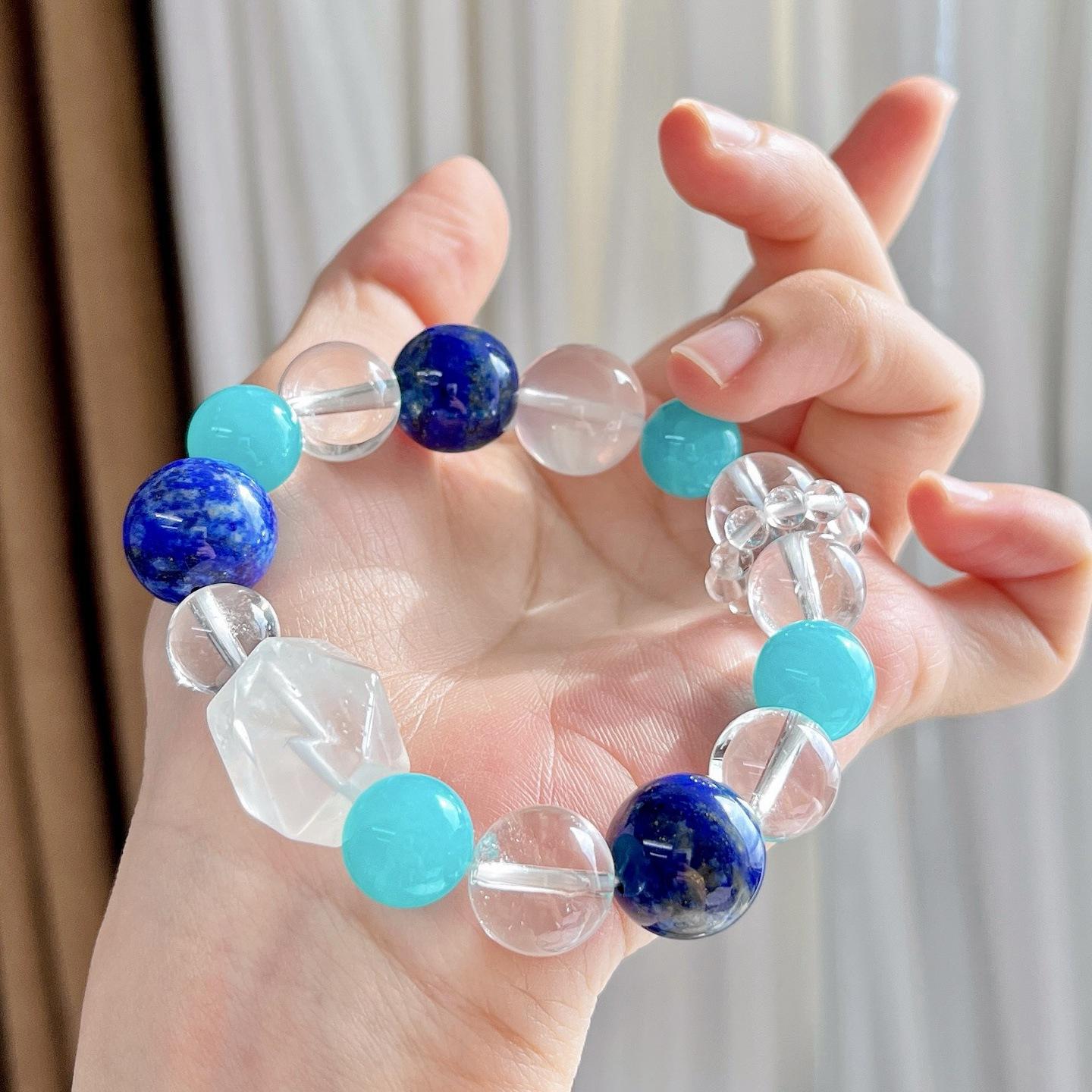 Autumn And Winter Natural Lapis Lazuli Tianhe Stone White Crystal Design Bracelet Bracelet.